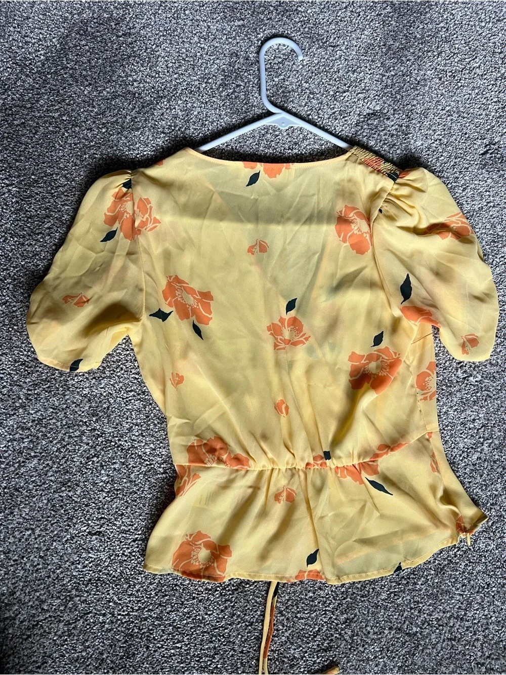 Astr Yellow Floral Wrap Blouse with Puff Sleeves